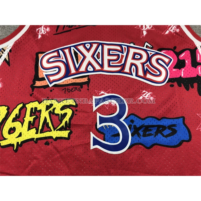 Maillot Philadelphia 76ers Allen Iverson Slap Sticker Mitchell & Ness 1996-97 Rouge